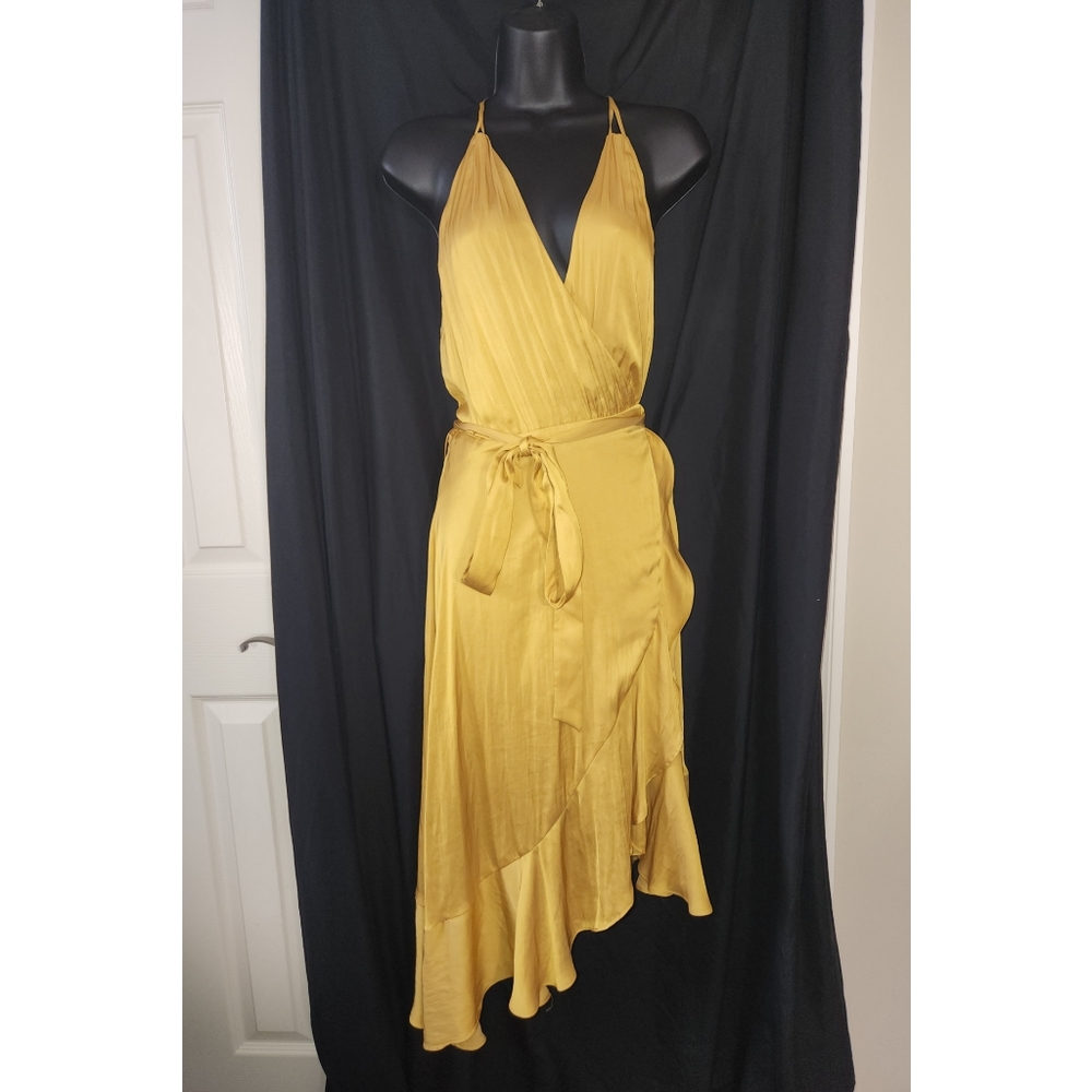 Yellow wrap dress with matching belt